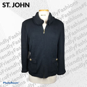 St John Collection Fringe Collared Sweater Blazer